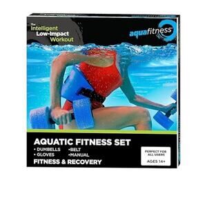 Aqua 6 Piece Fitness Set: Aquatic Swim Belt Resistance Gloves Dumbbells Workout